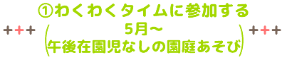 ①わくわくタイムに参加する（5月～）
（午後在園児なしの園庭あそび）