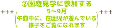 園庭見学に参加する（5～7月）
（午前在園児が遊んでいる様子をご覧になれます）